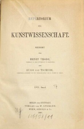 Repertorium für Kunstwissenschaft. 17, 17. 1894