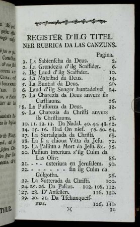 Register D'Ilg Titel Ner Rubrica Da Las Canzuns