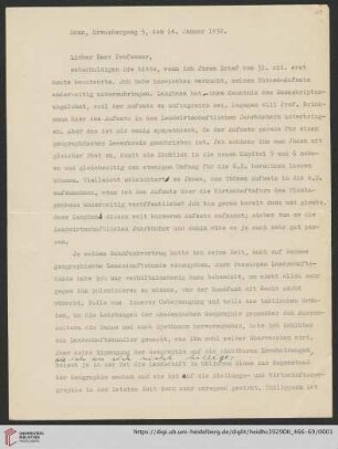 Nachlass Alfred Hettner, Eingegangene Briefe, Korrespondenz Leo Waibel/Alfred Hettner: Brief von Leo Waibel an Alfred Hettner