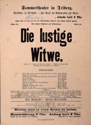 Sommertheater in Triberg: Aufführung der "Lustigen Witwe" im Saal der Krone