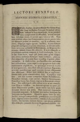 Lectori Benevolo Joannes Georgius Graevius.