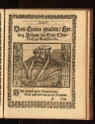 Von Gottes gnaden/ Hertzog Johann der Erste/ Churfürst zu Sachsen/ etc.