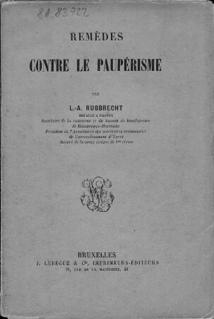 Remèdes contre le paupérisme