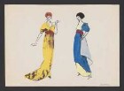 Modezeichnung: Frauen in historischer Kleidung der 1910er Jahre