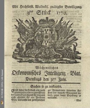 31tes Stueck, Dienstags den 31ten Julii 1770