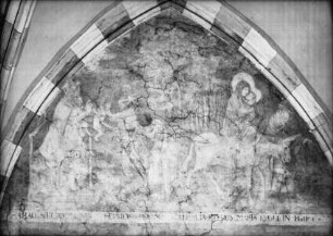 Wandmalerei im 4. Joch von Süden — Feld 11: Oben: Betlehemitischer Kindermord und Flucht nach Ägypten.