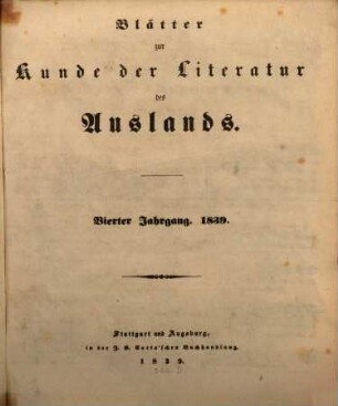 Das Ausland : Wochenschrift für Erd- und Völkerkunde. 12, [a]. 1839