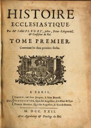 Histoire Ecclesiastique, 1. Contenant les deux premiers siecles