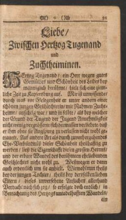 Liebe/ Zwischen Hertzog Tugenand und Zuchtheiminen.