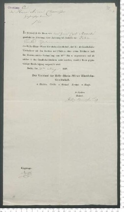 Bestätigung als Teilnehmer der "Halle-Rhein-Weser Eisenbahn-Gesellschaft"