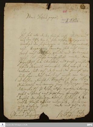Brief von Samuel Urlsperger an August Hermann Francke.