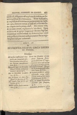 Sect. IV. de Prudentia Status Circa Leges Et Iudicia.