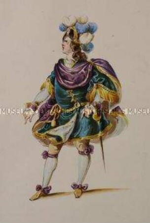 Mann im grünen bauschenden Gewand mit violettem Überwurf - Tafel aus Franceschini/Kostümbilder (Kassette 1)