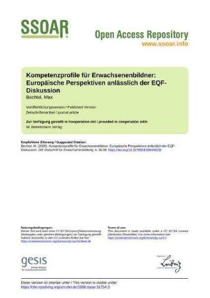 Kompetenzprofile für Erwachsenenbildner: Europäische Perspektiven anlässlich der EQF-Diskussion