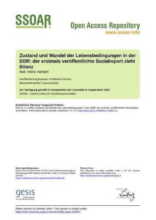 Zustand und Wandel der Lebensbedingungen in der DDR: der erstmals veröffentlichte Sozialreport zieht Bilanz