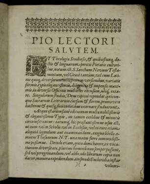 Pio Lectori Salutem.