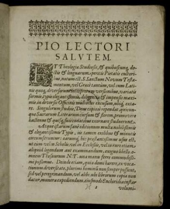Pio Lectori Salutem.