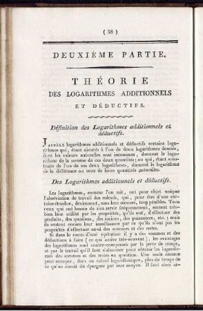 Deuxième Partie. Théorie des Logarithmes Additionnels.