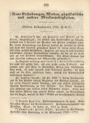 Neue Erfindungen, Moden, physikalische und andere Merkwürdigkeiten