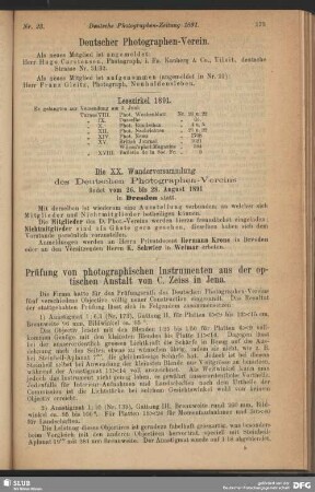 Prüfung von photographischen Instrumenten aus der optischen Anstalt von C. Zeiss in Jena