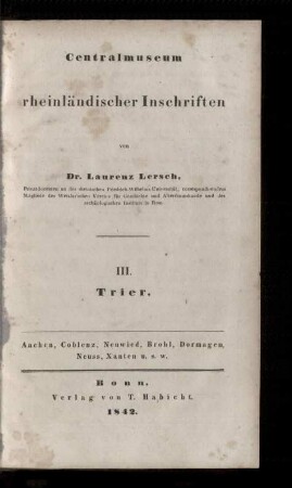 Centralmuseum rheinländischer Inschriften / Band 3