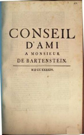 Conseil D'Ami à Monsieur De Bartenstein