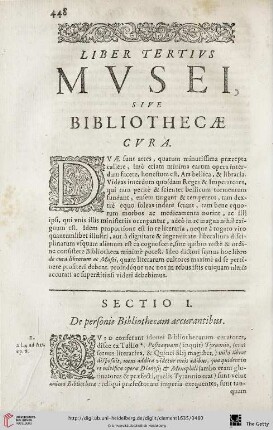 Liber Tertius: Musei, sive Bibliothecae cvra