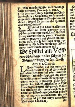 De Epistel am Vöfften Söndage na der hilgen dre Köninge dage/ to den Coll. am III. Capit. [Euangelion am Vöfften Söndage na der Hillgen dre Köninge dage. Math. am xiij.]