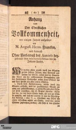 Anhang von Der Christlichen Vollkommenheit