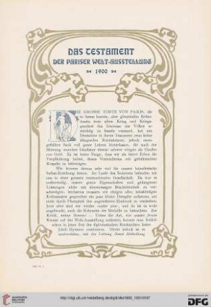 Das Testament der Pariser Welt-Ausstellung
