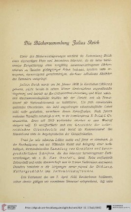 Die Büchersammlung Julius Reich