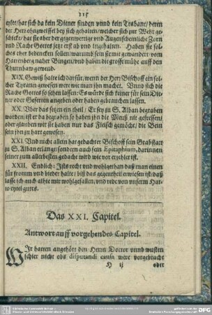 Das XXI. Capitel. Antwort auff vorgehendes Capitel