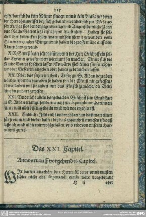 Das XXI. Capitel. Antwort auff vorgehendes Capitel