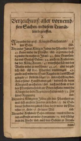 Verzeichnuß aller vornembsten Sachen/ in diesem Tractätlein begrieffen.