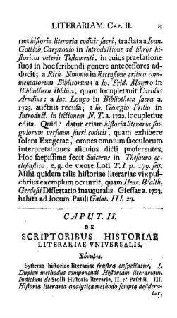 Caput II. De scriptoribus historiae literariae universalis