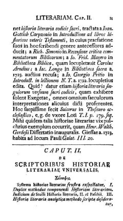 Caput II. De scriptoribus historiae literariae universalis