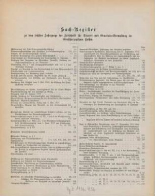 Sach-Register zu dem sechsten Jahrgange der Zeitschrift für Staats- und Gemeinde-Verwaltung im Großherzogthum Hessen
