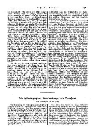 Die Historiographen Brandenburgs und Preußens : [Nichtamtlicher Teil]