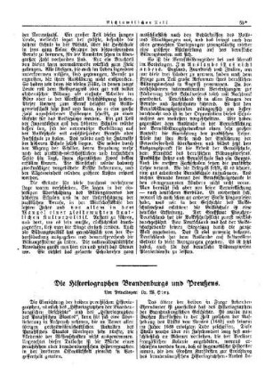 Die Historiographen Brandenburgs und Preußens : [Nichtamtlicher Teil]