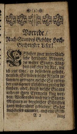Vorrede / Nach Standes Gebühr Hoch-Geehrtester Leser!