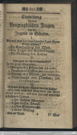 Einleitung Zu den Geographischen Fragen, vor die Jugend in Schulen