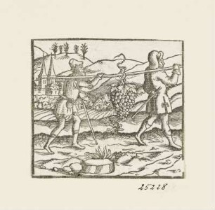 Kundschafter mit der Traube, aus: Ambrosius Lobwasser, "Biblia / Darinnen die Summarien aller Capittel der gantzen heiligen Schrifft", Leipzig 1584