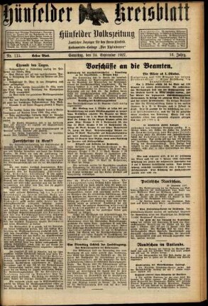 Erste Ausgabe vom Samstag, den 24. September 1927.