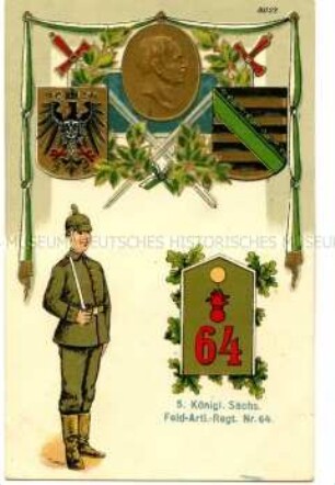 Postkarte des Königlich Sächsischen Feldartillerie-Regiments Nr. 64
