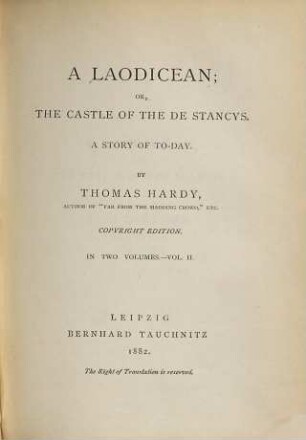 A Laodicean; or, The castle of the De Stancys : a story of to-day, 2