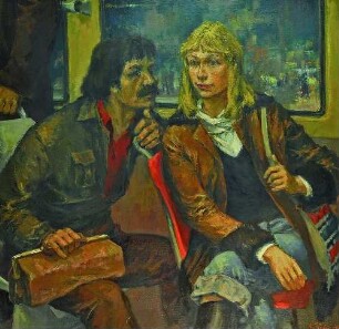 Junge Leute in der Straßenbahn