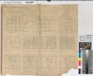 Münster (Münster) Wohnhaus Kinderhauser Straße Lückenbau Grundrisse, Ansichten, Schnitt 1926 1 : 100 59 x 66 Zeichnung Westfälische Heimstätte Wohnungsgesellschaft Münsterland
