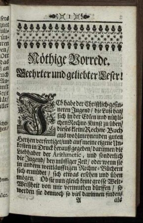 Nöthige Vorrede. Geehrter und geliebter Leser!