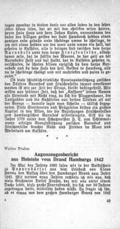 Ageunzeugenbericht in Holstein vom Brand Hamburgs 1842