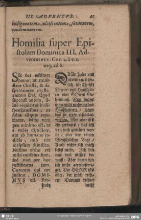 Homilia super Epistolam Dominica III. Adventus